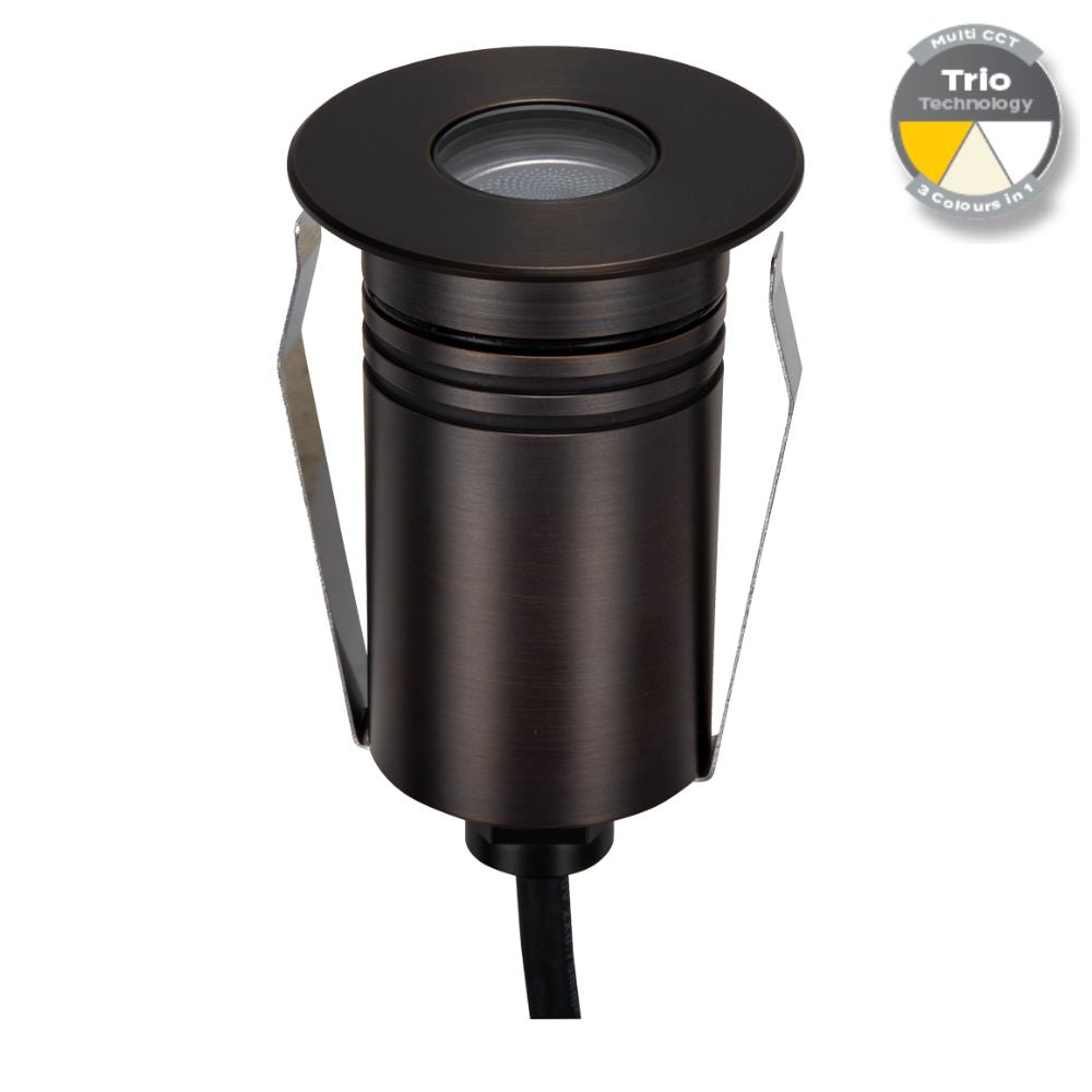 Domus EMIT-55-TRIO-AB LED Inground Light - 2.5W, 12/24V DC, Tri-Colour, IP67, Recessed, 55mm, Antique Brass - DRIVER REQUIRED-Domus Lighting-Ozlighting.com.au