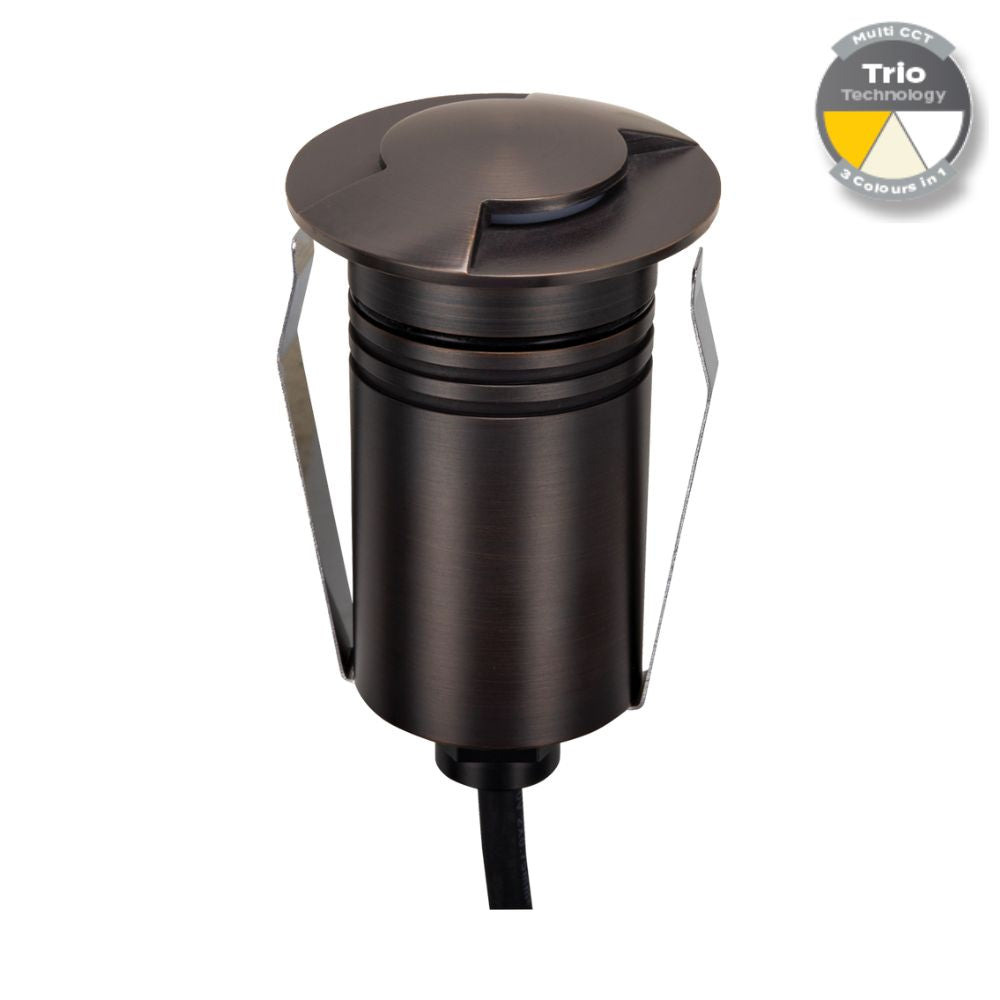 Domus EMIT-55-TRIO-AB LED Inground Light - 2.5W, 12/24V DC, Tri-Colour, IP67, Recessed, 55mm, Antique Brass - DRIVER REQUIRED-Domus Lighting-Ozlighting.com.au