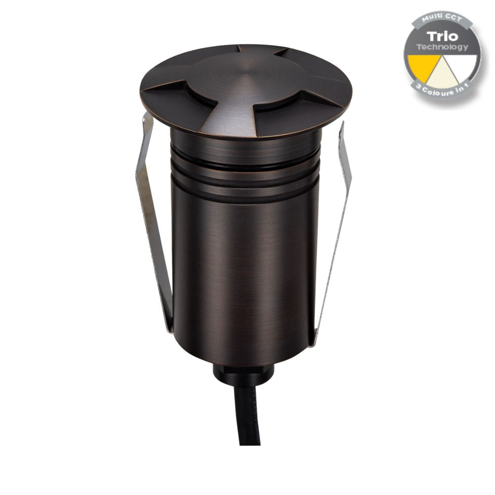 Domus EMIT-55-TRIO-AB LED Inground Light - 2.5W, 12/24V DC, Tri-Colour, IP67, Recessed, 55mm, Antique Brass - DRIVER REQUIRED-Domus Lighting-Ozlighting.com.au