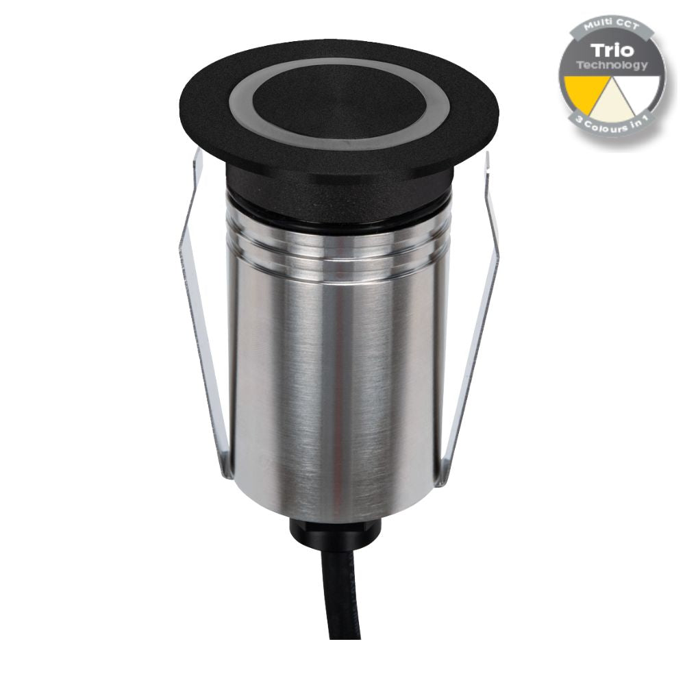 Domus EMIT-55-TRIO-BLK LED Inground Light - 2.5W, 12/24V DC, Tri-Colour, IP67, Recessed, 55mm, Black - DRIVER REQUIRED-Domus Lighting-Ozlighting.com.au