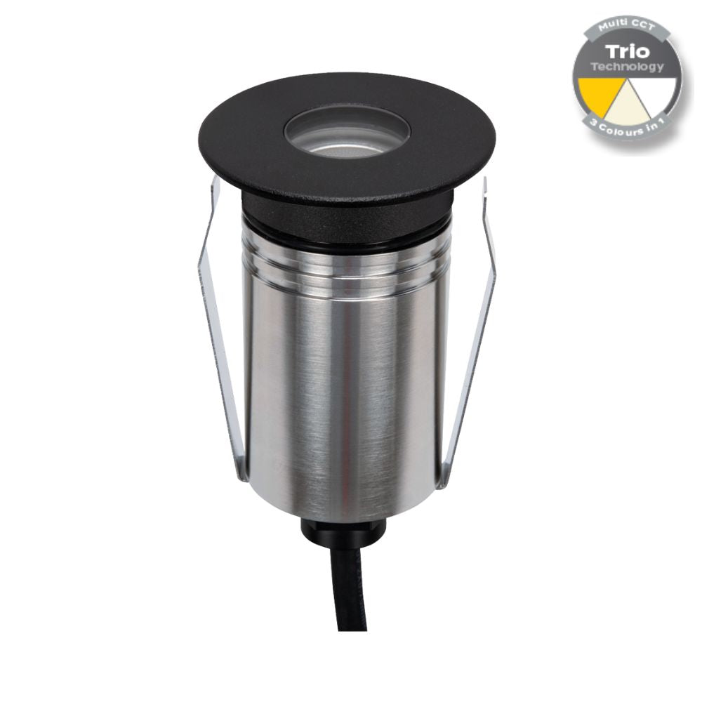 Domus EMIT-55-TRIO-BLK LED Inground Light - 2.5W, 12/24V DC, Tri-Colour, IP67, Recessed, 55mm, Black - DRIVER REQUIRED-Domus Lighting-Ozlighting.com.au
