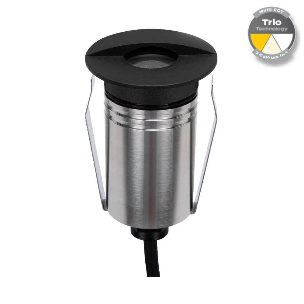 Domus EMIT-55-TRIO-BLK LED Inground Light - 2.5W, 12/24V DC, Tri-Colour, IP67, Recessed, 55mm, Black - DRIVER REQUIRED-Domus Lighting-Ozlighting.com.au