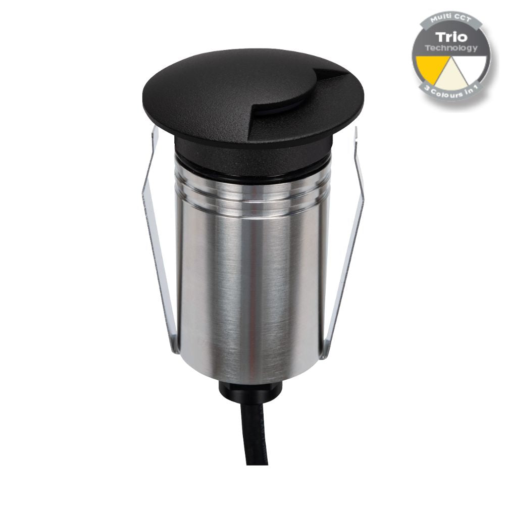 Domus EMIT-55-TRIO-BLK LED Inground Light - 2.5W, 12/24V DC, Tri-Colour, IP67, Recessed, 55mm, Black - DRIVER REQUIRED-Domus Lighting-Ozlighting.com.au