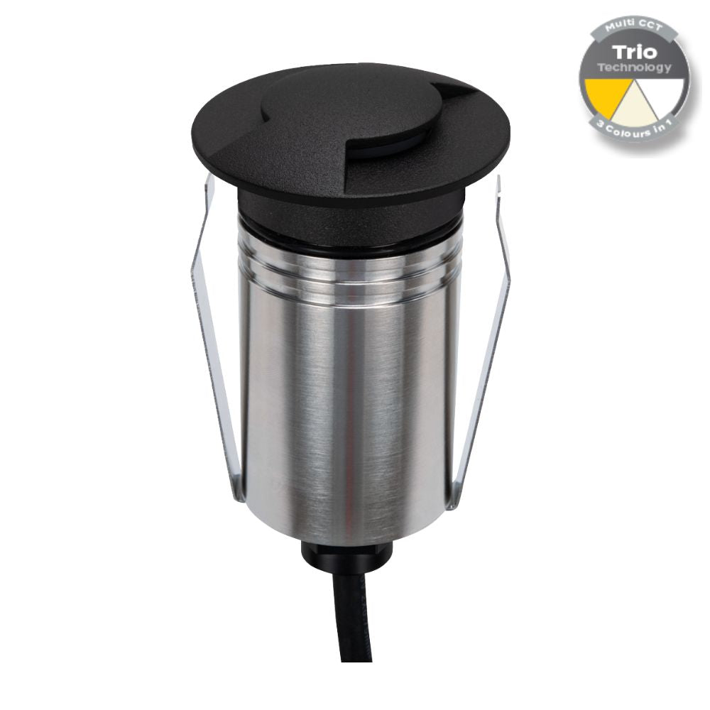 Domus EMIT-55-TRIO-BLK LED Inground Light - 2.5W, 12/24V DC, Tri-Colour, IP67, Recessed, 55mm, Black - DRIVER REQUIRED-Domus Lighting-Ozlighting.com.au