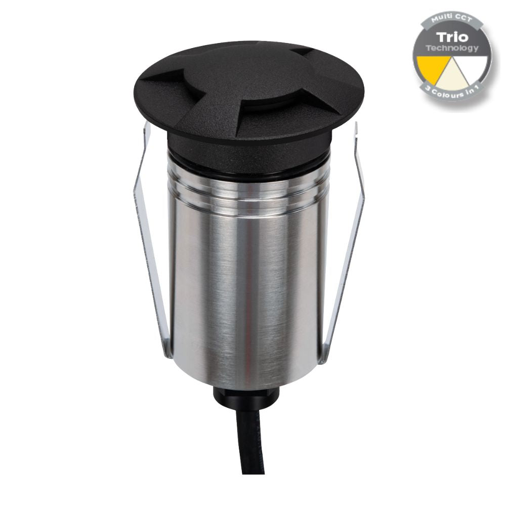 Domus EMIT-55-TRIO-BLK LED Inground Light - 2.5W, 12/24V DC, Tri-Colour, IP67, Recessed, 55mm, Black - DRIVER REQUIRED-Domus Lighting-Ozlighting.com.au