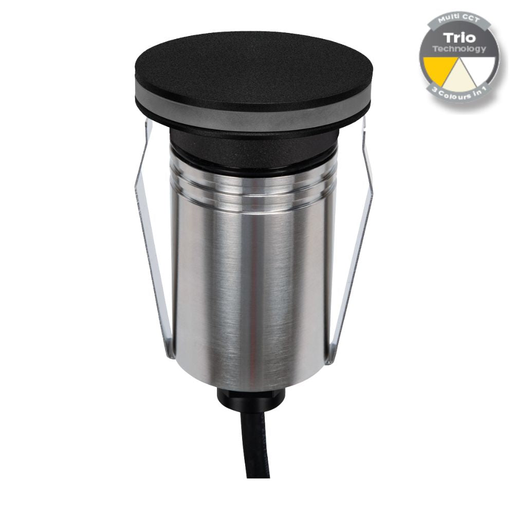 Domus EMIT-55-TRIO-BLK LED Inground Light - 2.5W, 12/24V DC, Tri-Colour, IP67, Recessed, 55mm, Black - DRIVER REQUIRED-Domus Lighting-Ozlighting.com.au