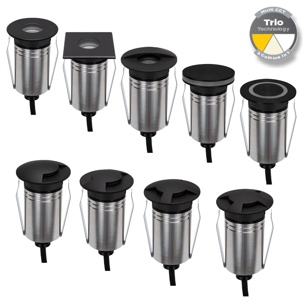 Domus EMIT-55-TRIO-BLK LED Inground Light - 2.5W, 12/24V DC, Tri-Colour, IP67, Recessed, 55mm, Black - DRIVER REQUIRED-Domus Lighting-Ozlighting.com.au