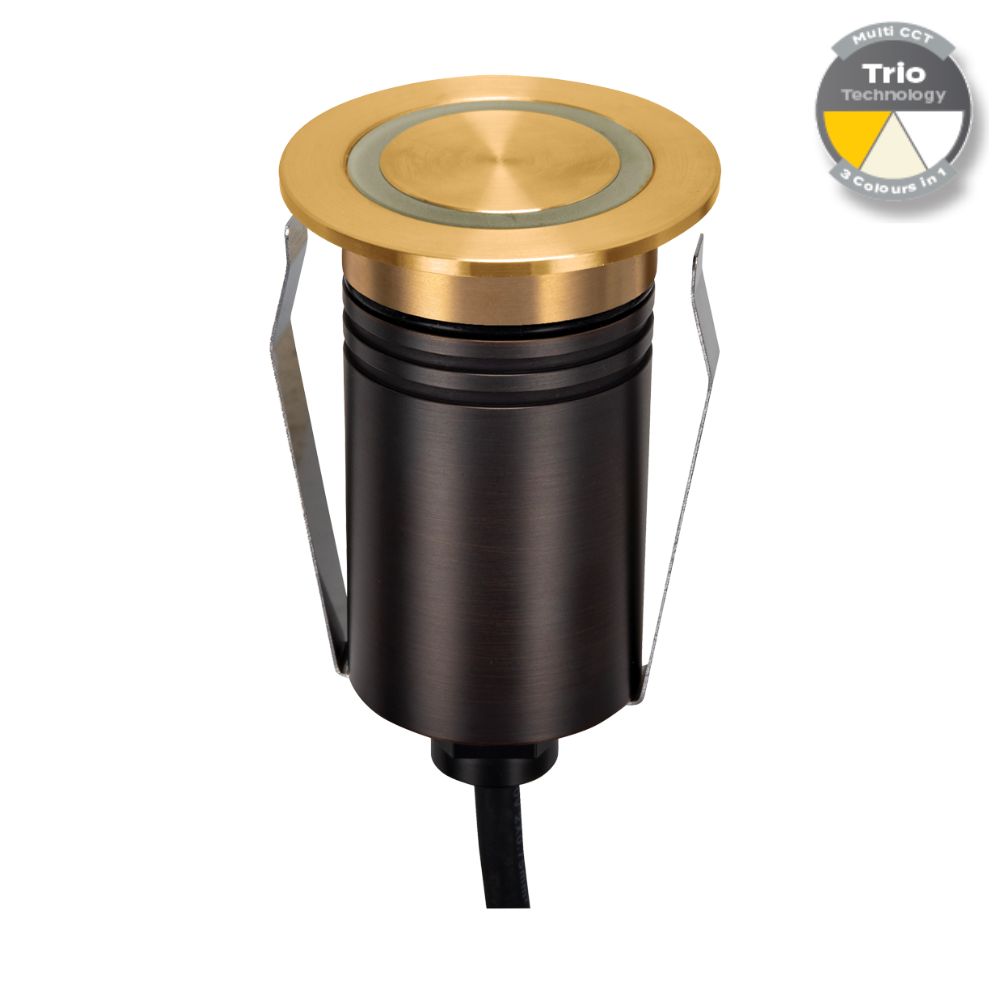 Domus EMIT-55-TRIO-BRS LED Inground Light - 2.5W, 12/24V DC, Tri-Colour, IP67, Recessed, 55mm, Brass - DRIVER REQUIRED-Domus Lighting-Ozlighting.com.au