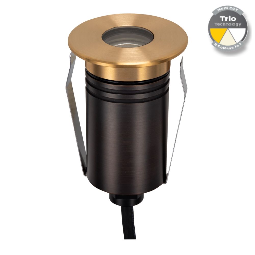 Domus EMIT-55-TRIO-BRS LED Inground Light - 2.5W, 12/24V DC, Tri-Colour, IP67, Recessed, 55mm, Brass - DRIVER REQUIRED-Domus Lighting-Ozlighting.com.au