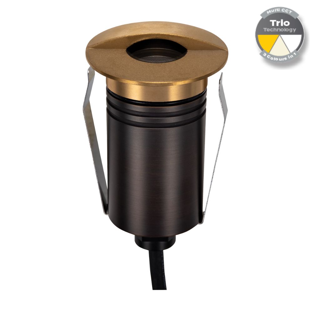 Domus EMIT-55-TRIO-BRS LED Inground Light - 2.5W, 12/24V DC, Tri-Colour, IP67, Recessed, 55mm, Brass - DRIVER REQUIRED-Domus Lighting-Ozlighting.com.au