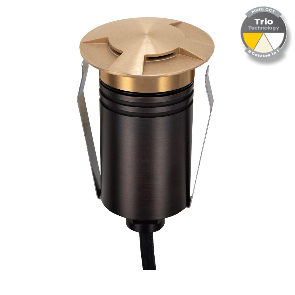 Domus EMIT-55-TRIO-BRS LED Inground Light - 2.5W, 12/24V DC, Tri-Colour, IP67, Recessed, 55mm, Brass - DRIVER REQUIRED-Domus Lighting-Ozlighting.com.au