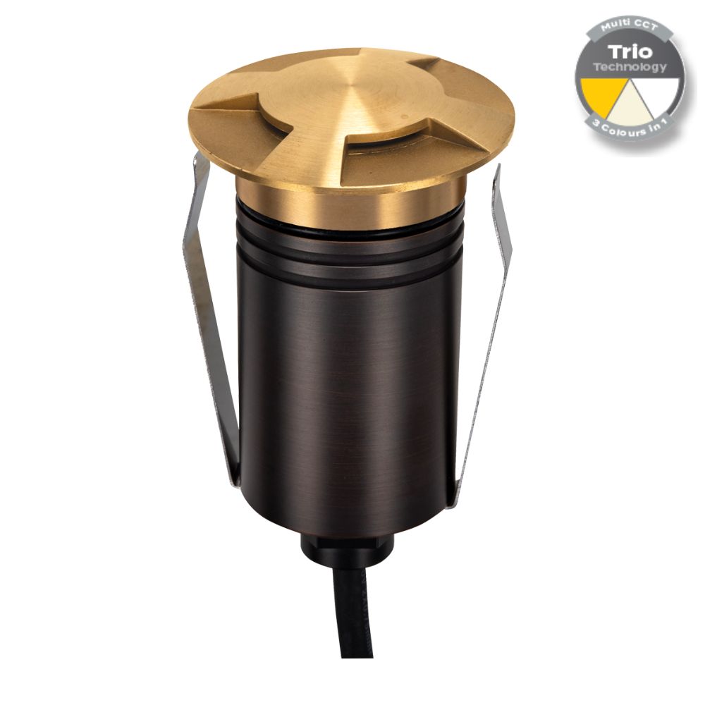 Domus EMIT-55-TRIO-BRS LED Inground Light - 2.5W, 12/24V DC, Tri-Colour, IP67, Recessed, 55mm, Brass - DRIVER REQUIRED-Domus Lighting-Ozlighting.com.au
