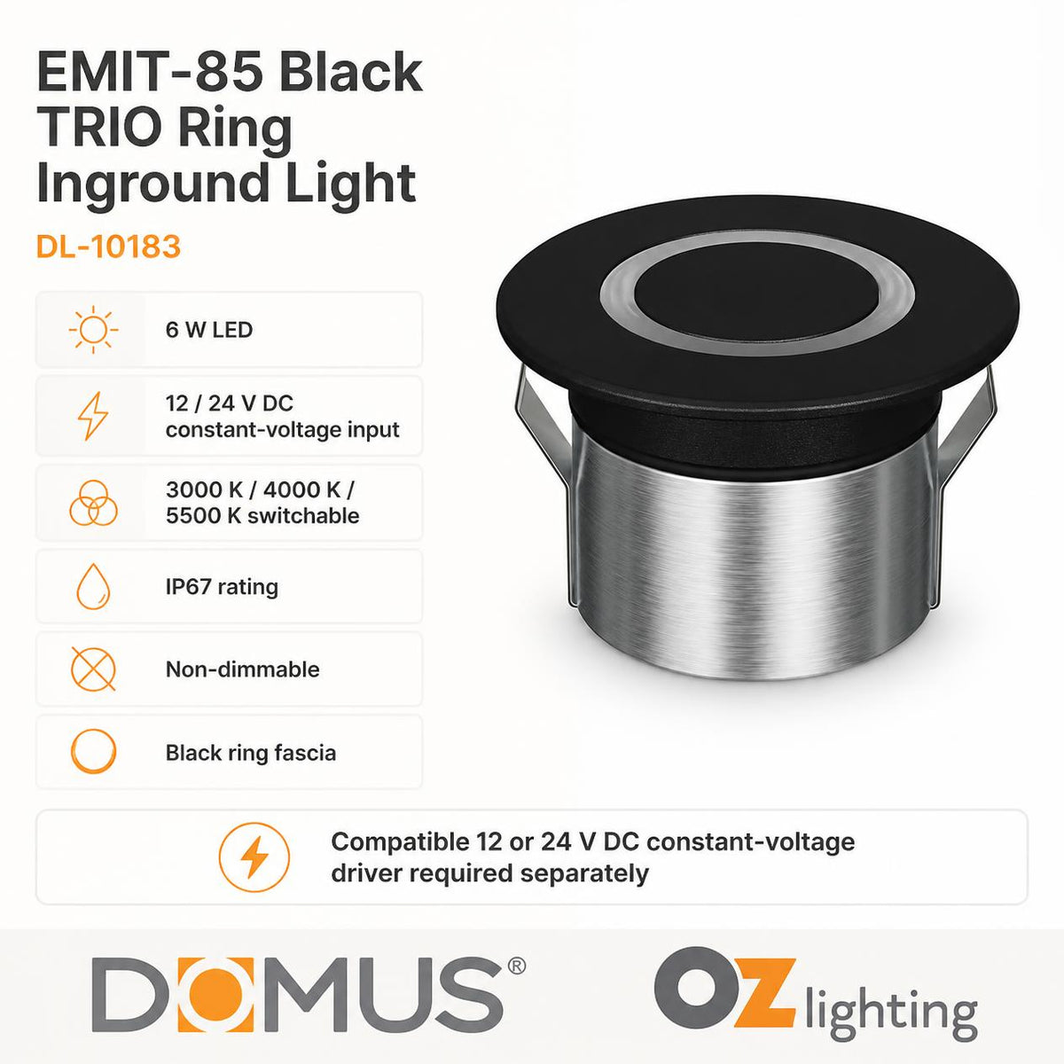 Domus EMIT 85 Inground Light - IP67, Ring - DRIVER REQUIRED-Domus Lighting-Ozlighting.com.au