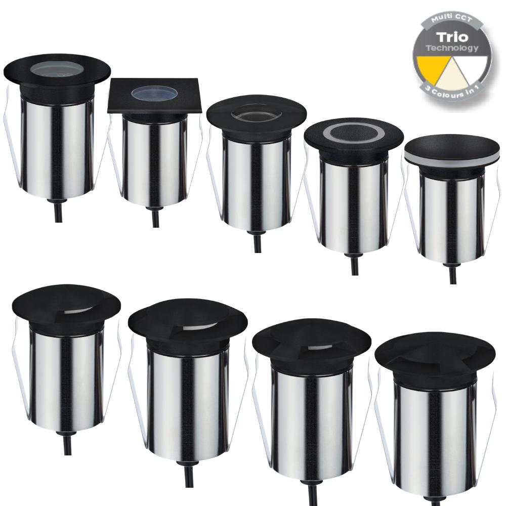 Domus EMIT-85-TRIO-BLK LED Inground Light - 6W, 24V DC, Tri-Colour, IP67, Recessed, Black - DRIVER REQUIRED-Domus Lighting-Ozlighting.com.au