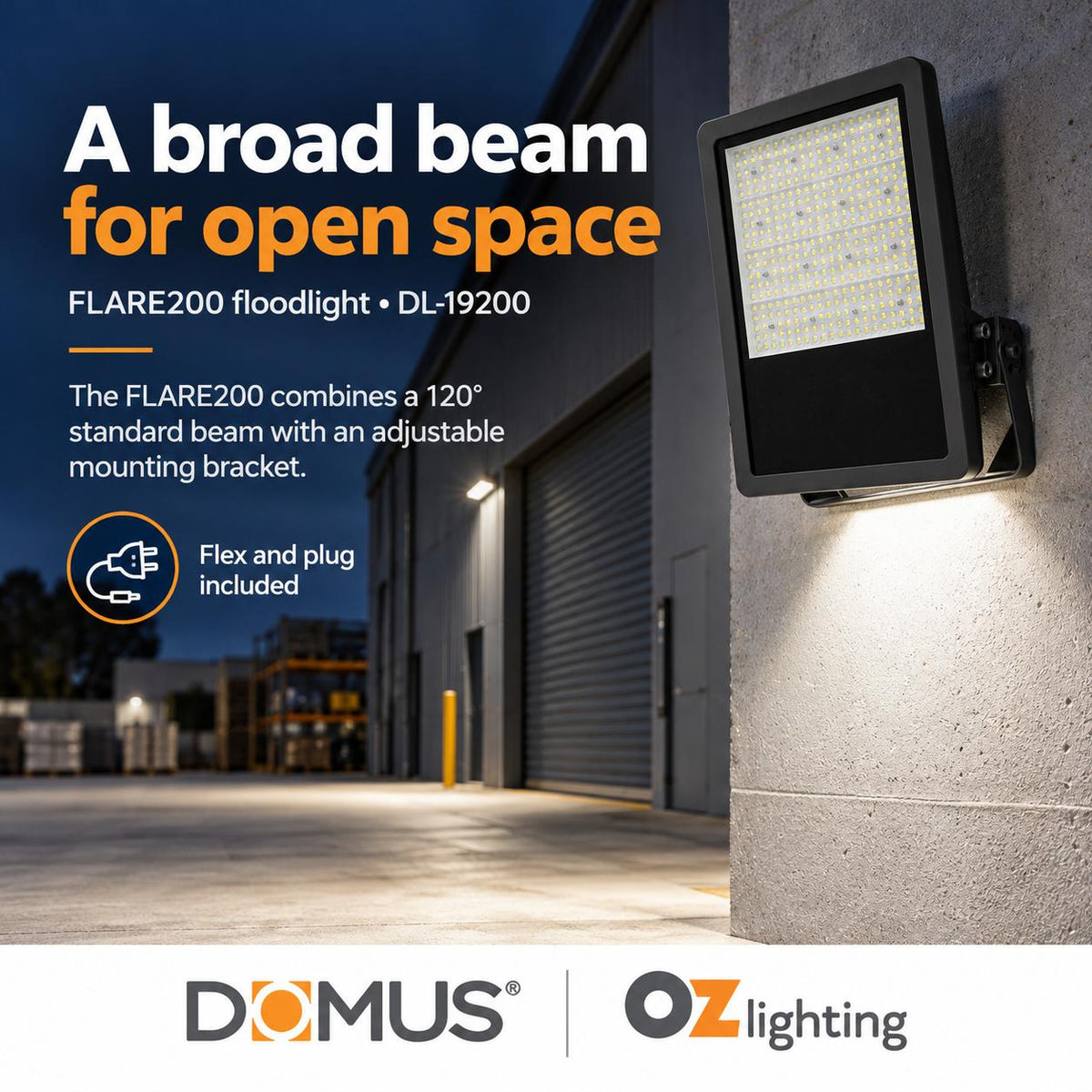 Domus FLARE LED Floodlight - 200W/300W/400W, Commercial-Domus Lighting-Ozlighting.com.au