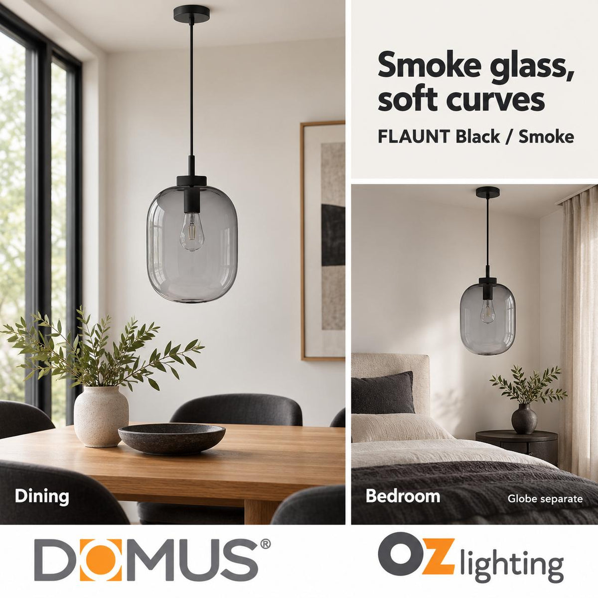 Domus FLAUNT - Clear/Opal/Smoke Glass Pendant-Domus Lighting-Ozlighting.com.au