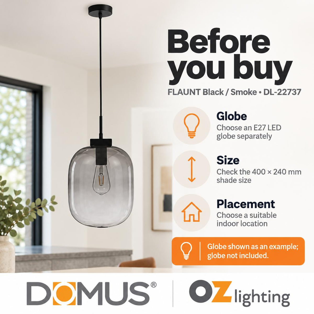Domus FLAUNT - Clear/Opal/Smoke Glass Pendant-Domus Lighting-Ozlighting.com.au
