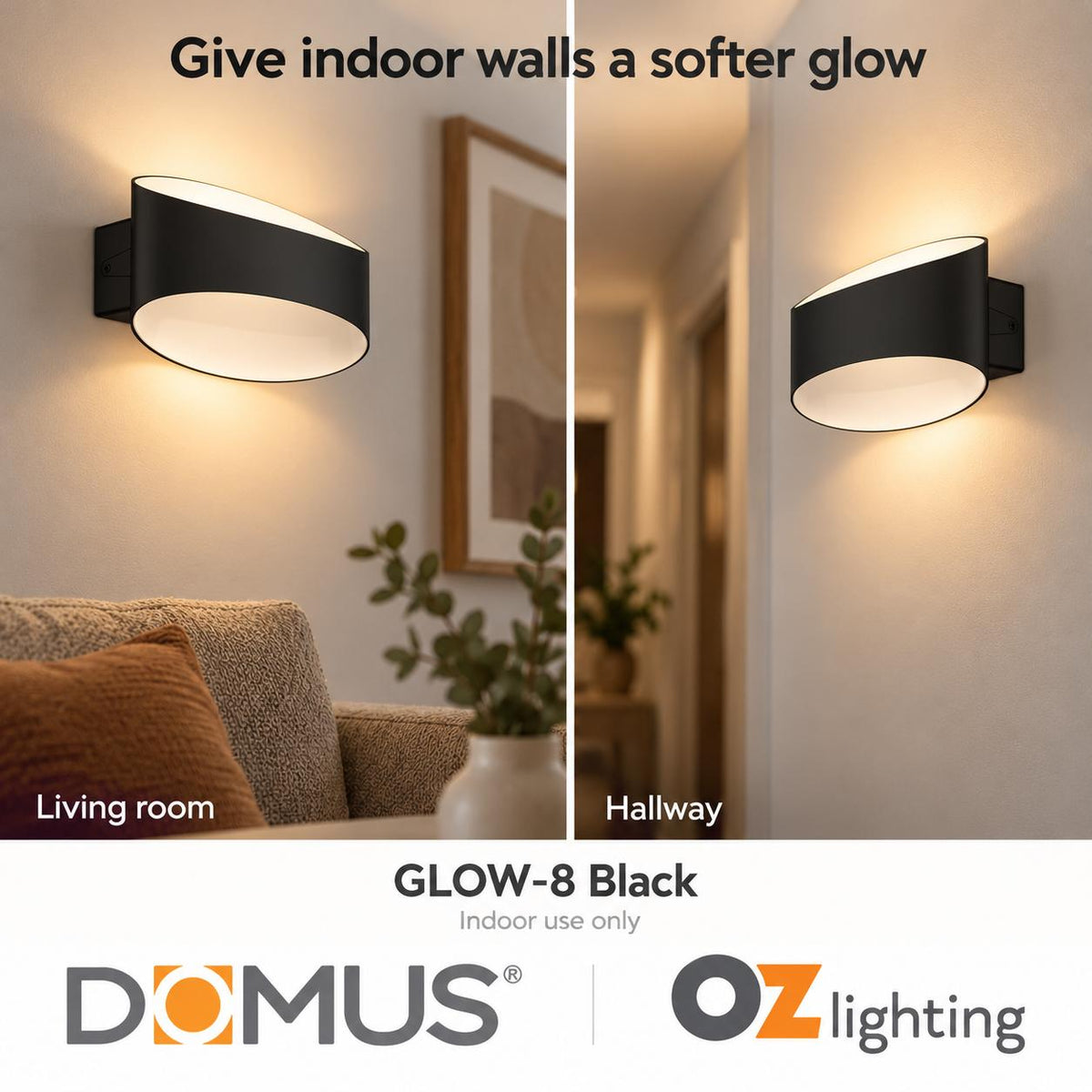 Domus GLOW-8 LED Up/Down Wall Light - 8W, Tri-Colour, Dimmable, IP20-Domus Lighting-Ozlighting.com.au