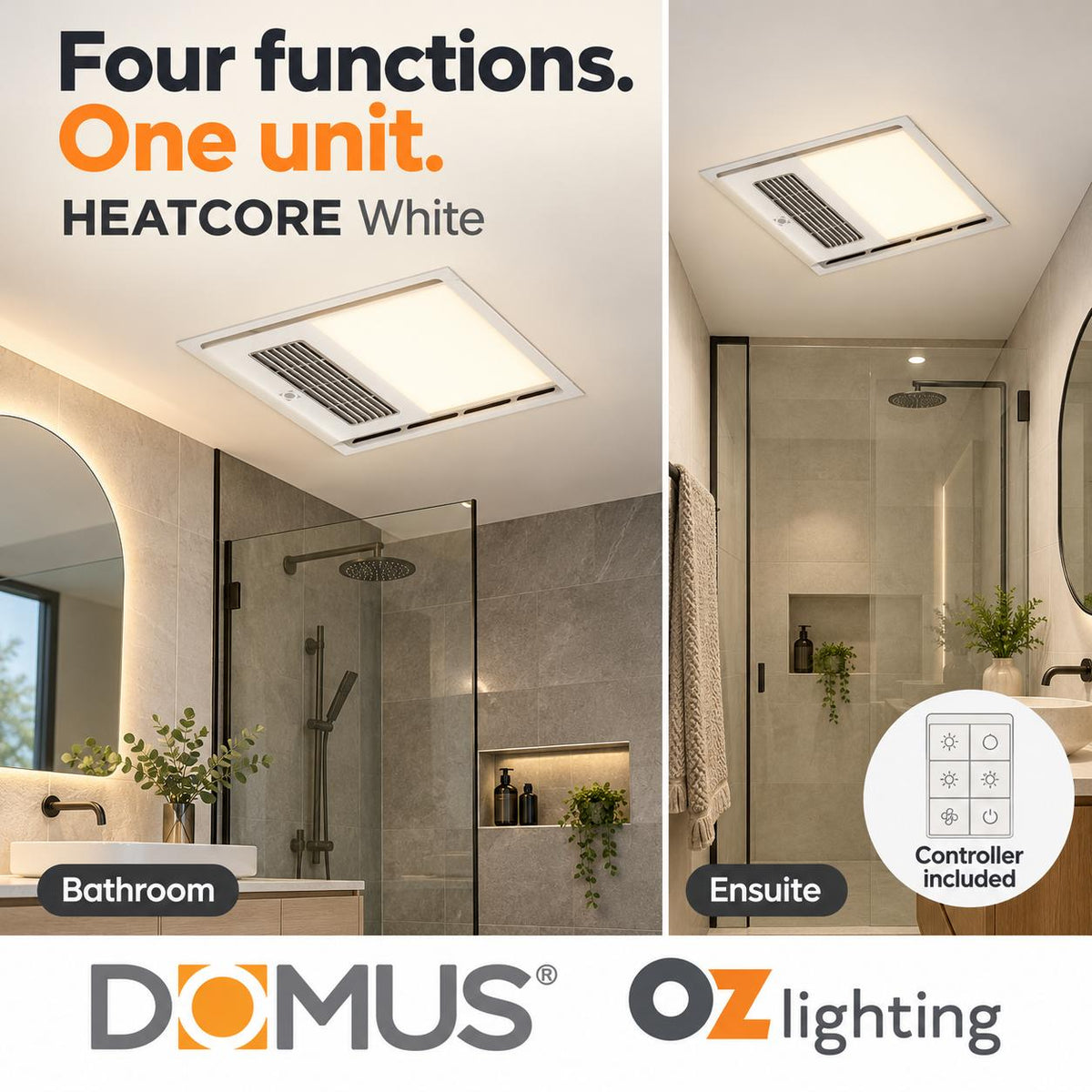Domus HEATCORE 4-In-1 Retrofit PTC Bathroom Heater-Domus Lighting-Ozlighting.com.au