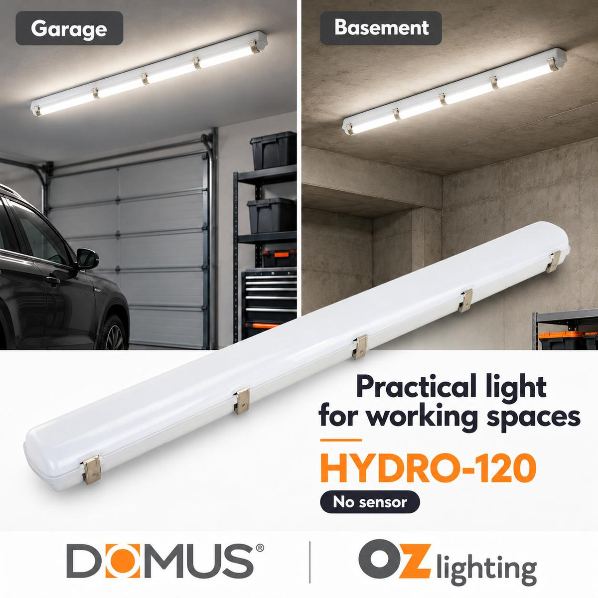 Domus HYDRO-120 LED Batten Light - 15W/30W, 1200mm, Tri-Colour, IP65, Weatherproof, Optional Sensor-Domus Lighting-Ozlighting.com.au