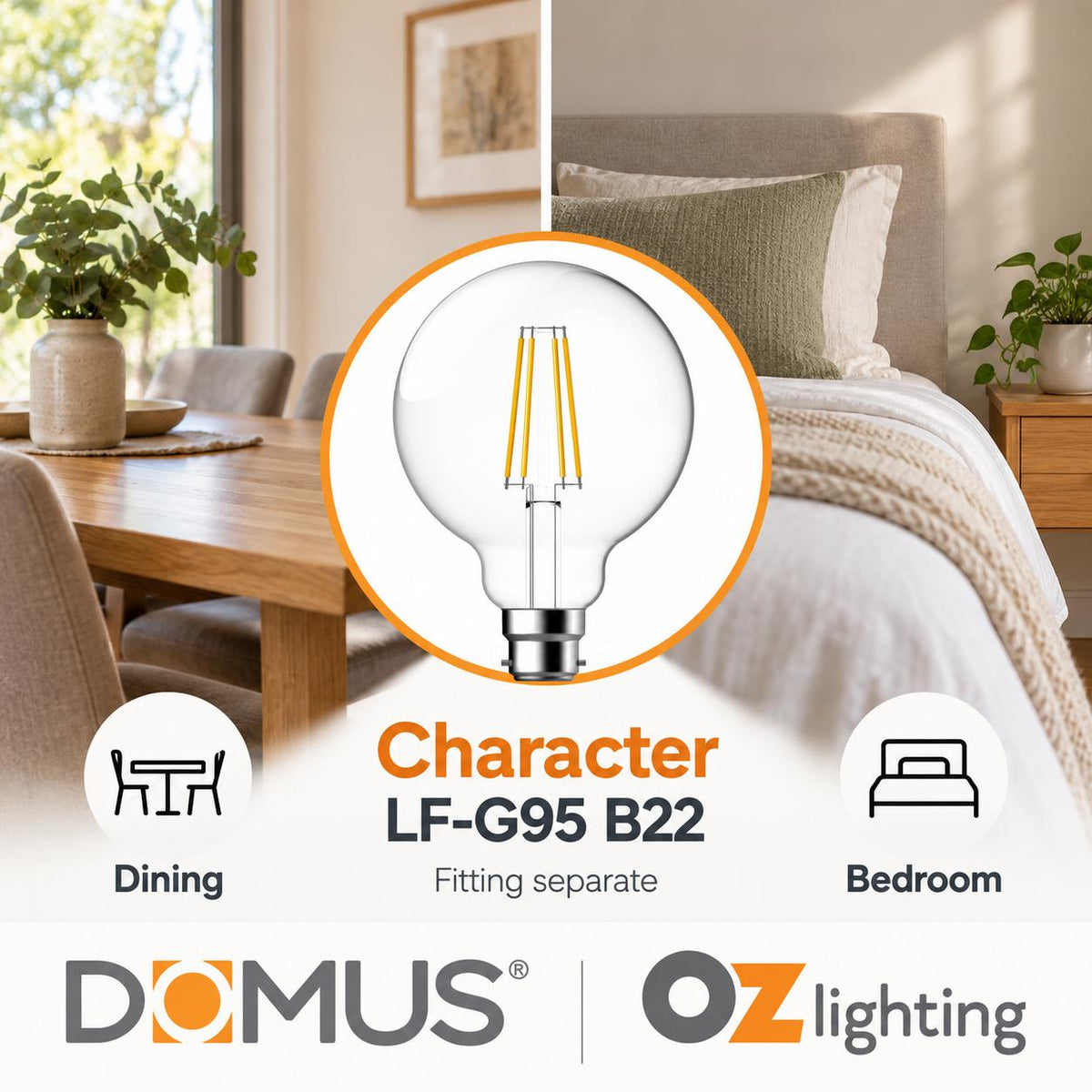 Domus LF-G95 LED Globe - 7W, B22/E27, G95, Filament, Dimmable, Spherical, Glass-Domus Lighting-Ozlighting.com.au