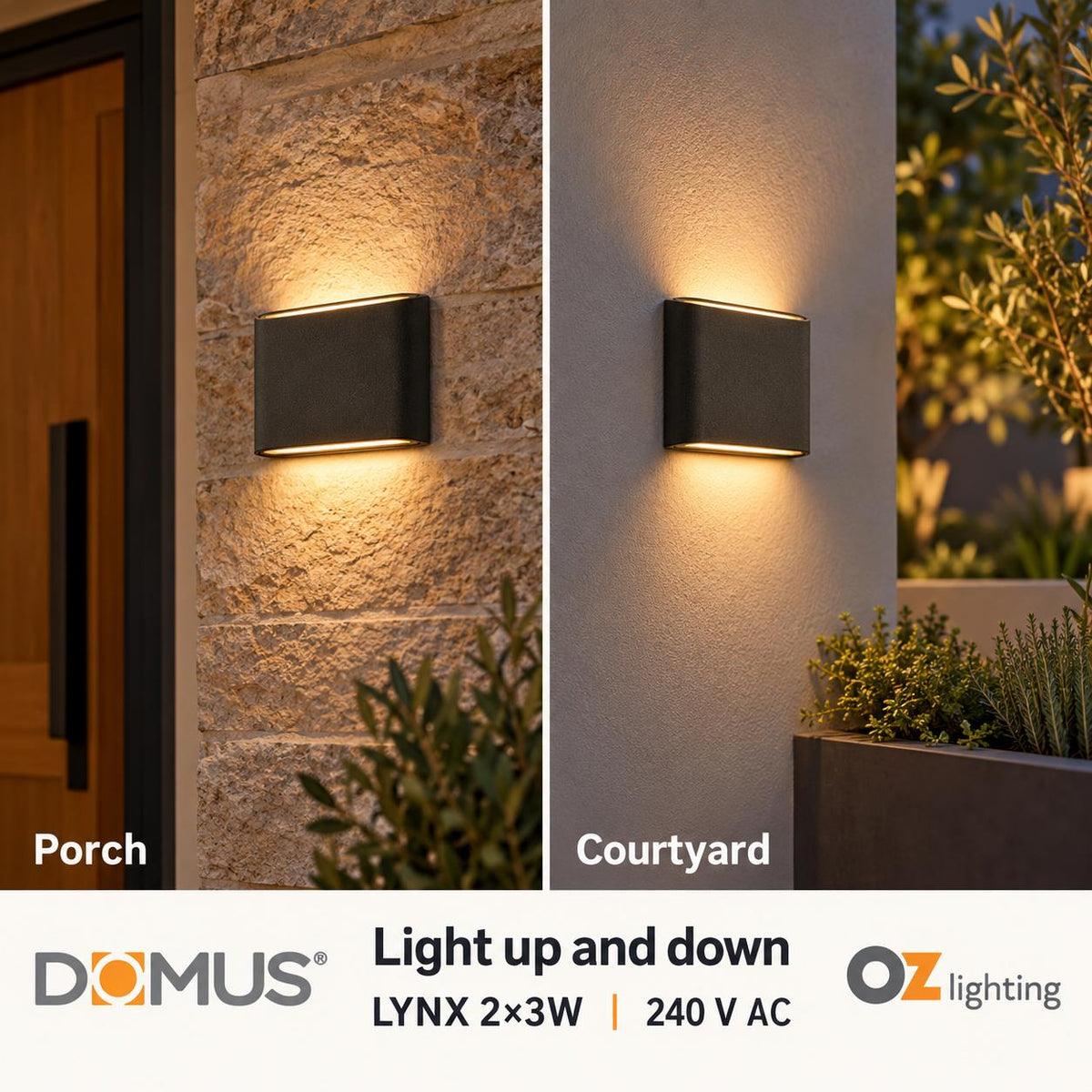 Domus LYNX LED Up/Down Wall Light - 2 x 3W, 240V-Domus Lighting-Ozlighting.com.au