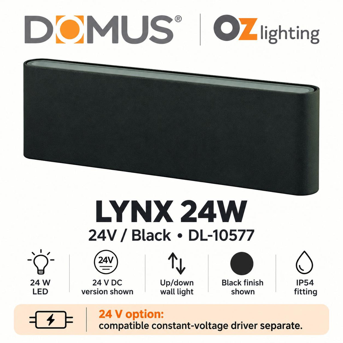 Domus LYNX LED Up/Down Wall Light - 24W - DRIVER REQUIRED-Domus Lighting-Ozlighting.com.au