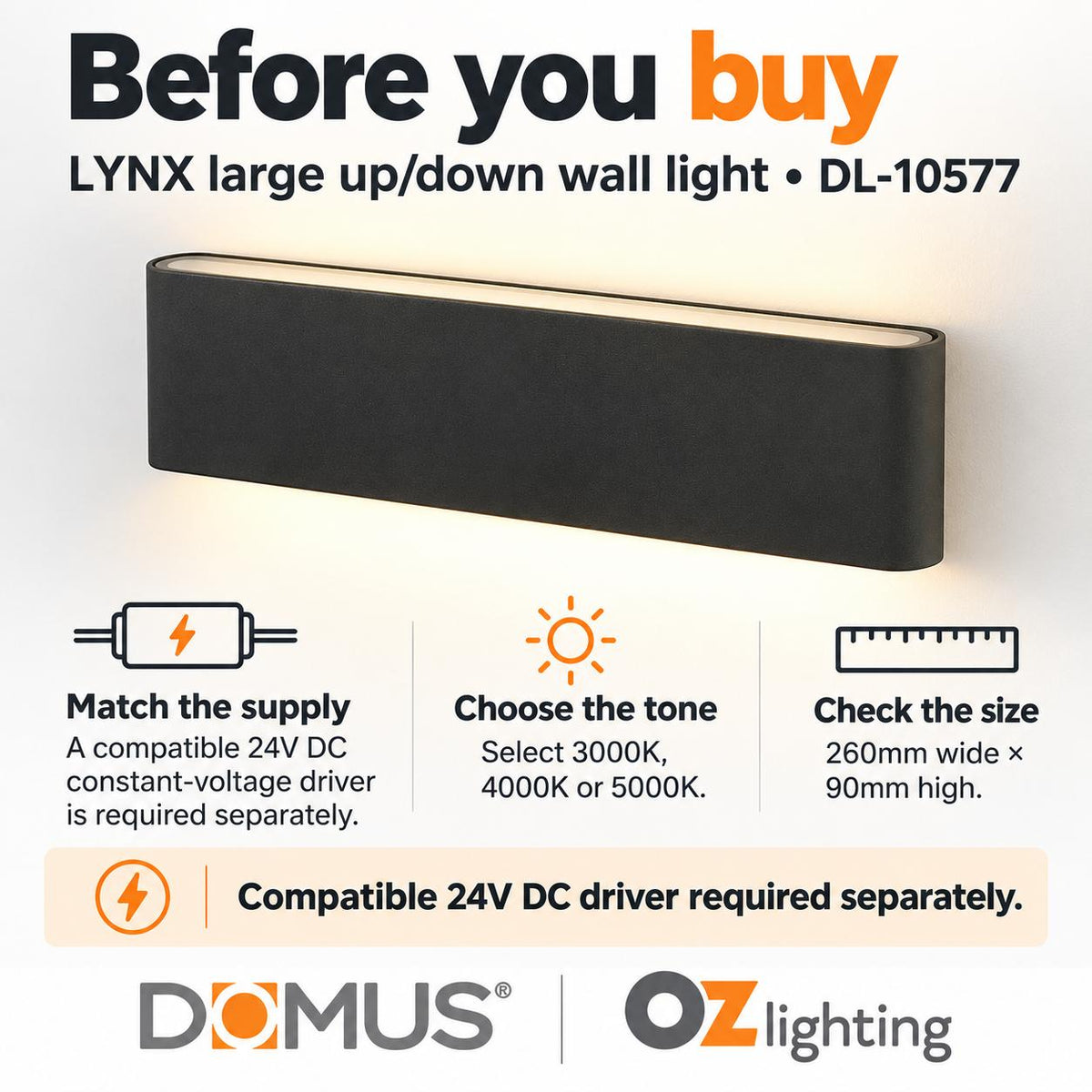 Domus LYNX LED Up/Down Wall Light - 2x12W, 24V - DRIVER REQUIRED-Domus Lighting-Ozlighting.com.au