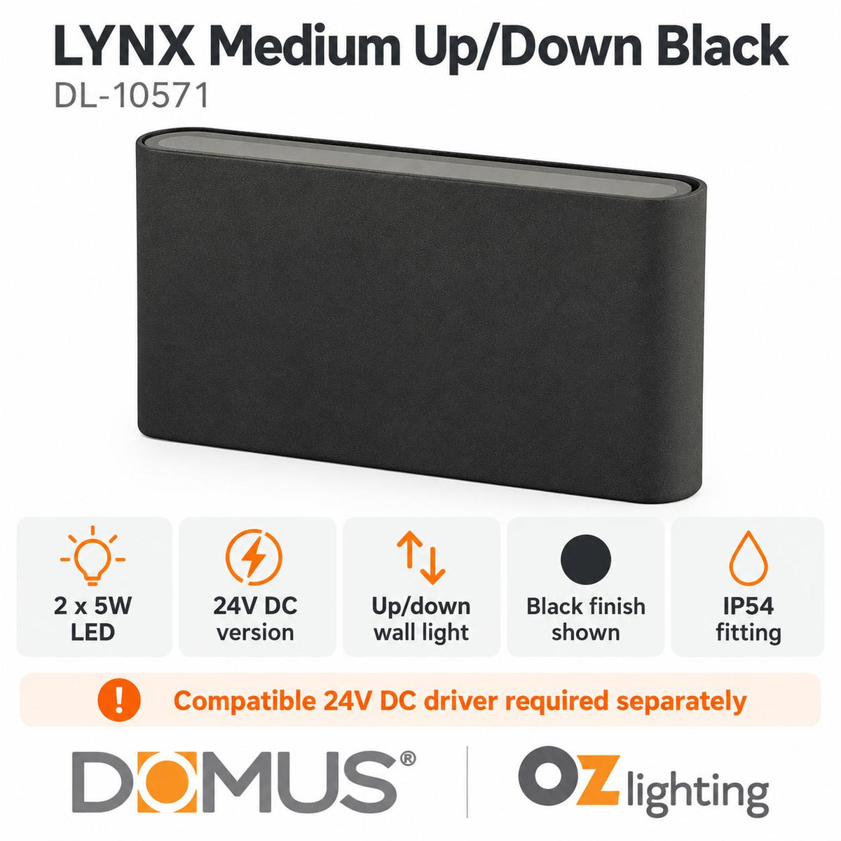 Domus LYNX LED Up/Down Wall Light - 2x5W, 24V - DRIVER REQUIRED-Domus Lighting-Ozlighting.com.au