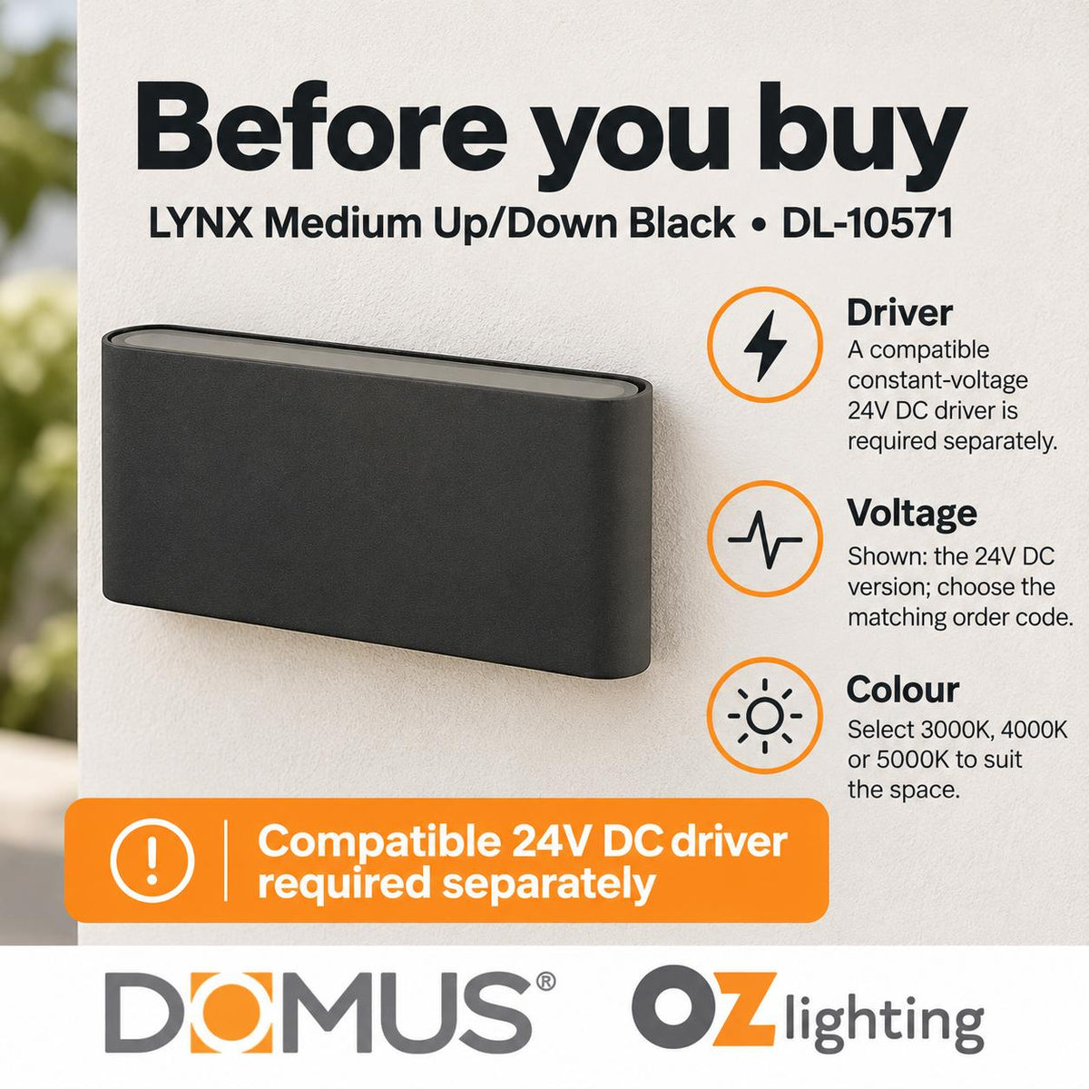 Domus LYNX LED Up/Down Wall Light - 2x5W, 24V - DRIVER REQUIRED-Domus Lighting-Ozlighting.com.au