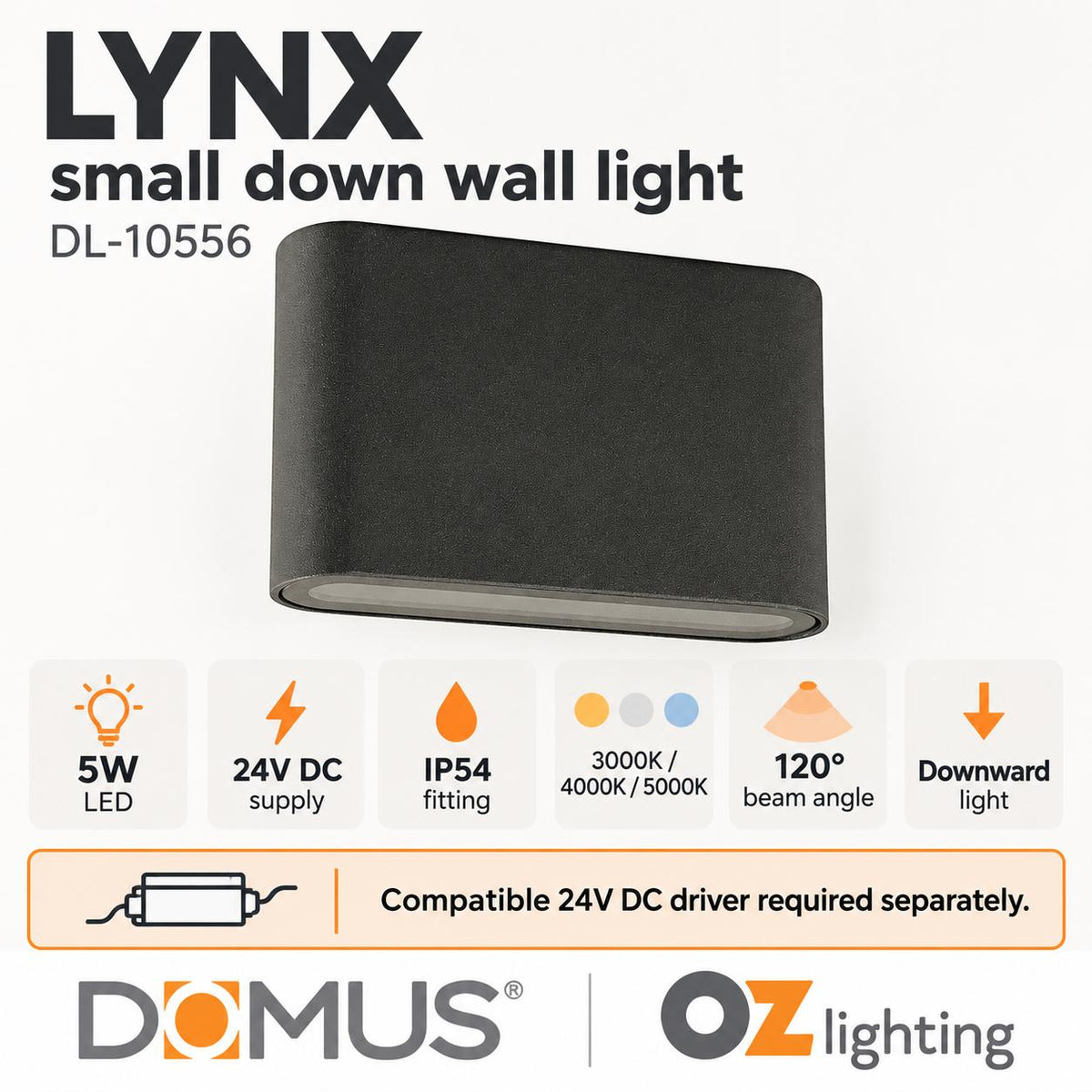 Domus LYNX LED Wall Light - 5W, 24V - DRIVER REQUIRED-Domus Lighting-Ozlighting.com.au