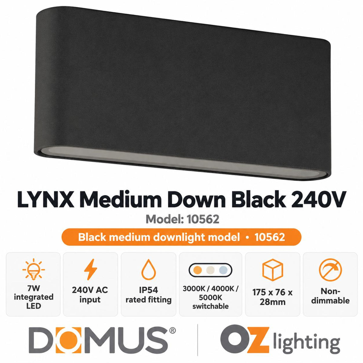Domus LYNX LED Wall Light - 7W, 240V-Domus Lighting-Ozlighting.com.au