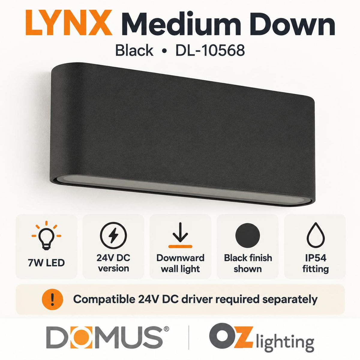 Domus LYNX LED Wall Light - 7W, 24V - DRIVER REQUIRED-Domus Lighting-Ozlighting.com.au