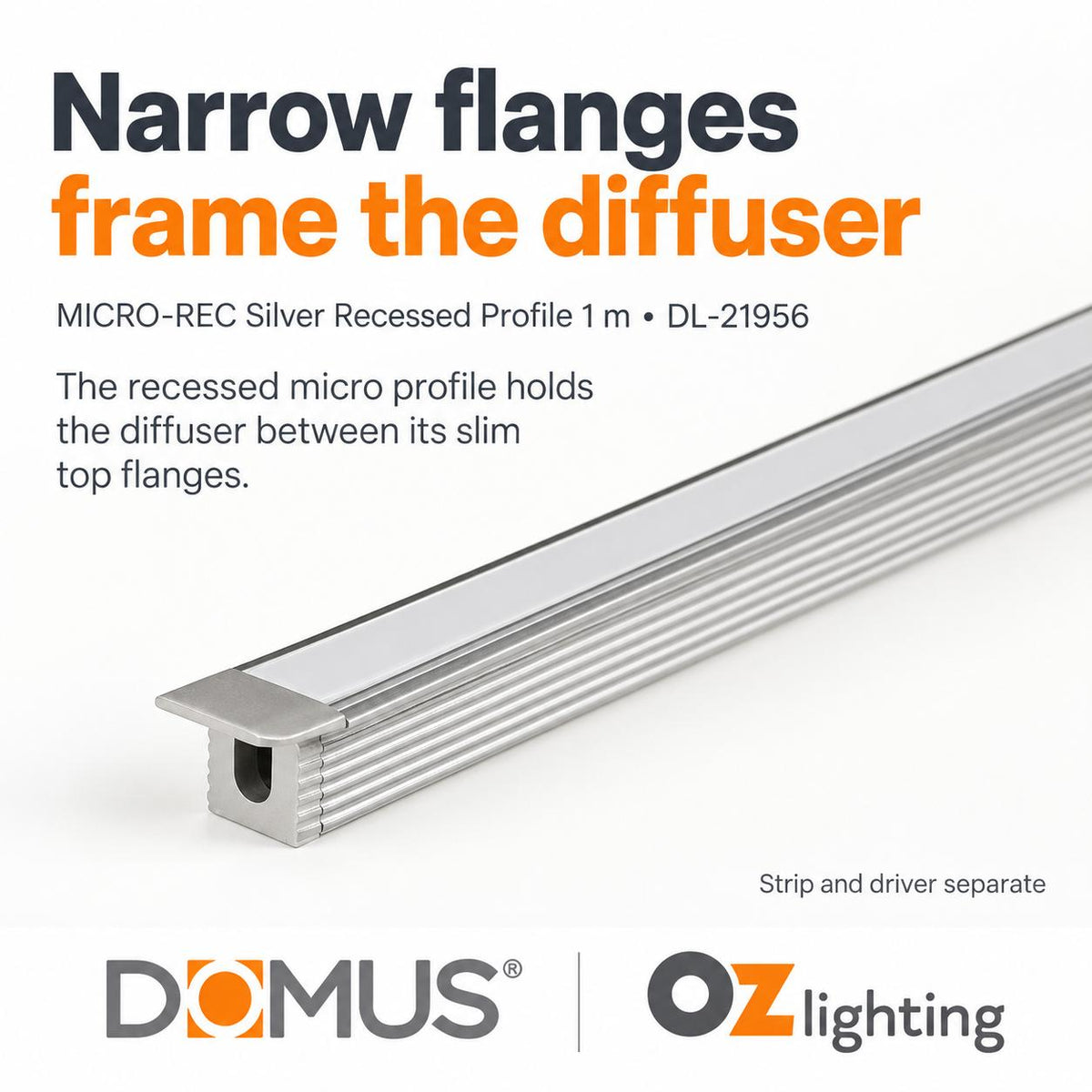 Domus MICRO-REC Mounting Profile - LP-0809-RC Recessed 1m Length-Domus Lighting-Ozlighting.com.au