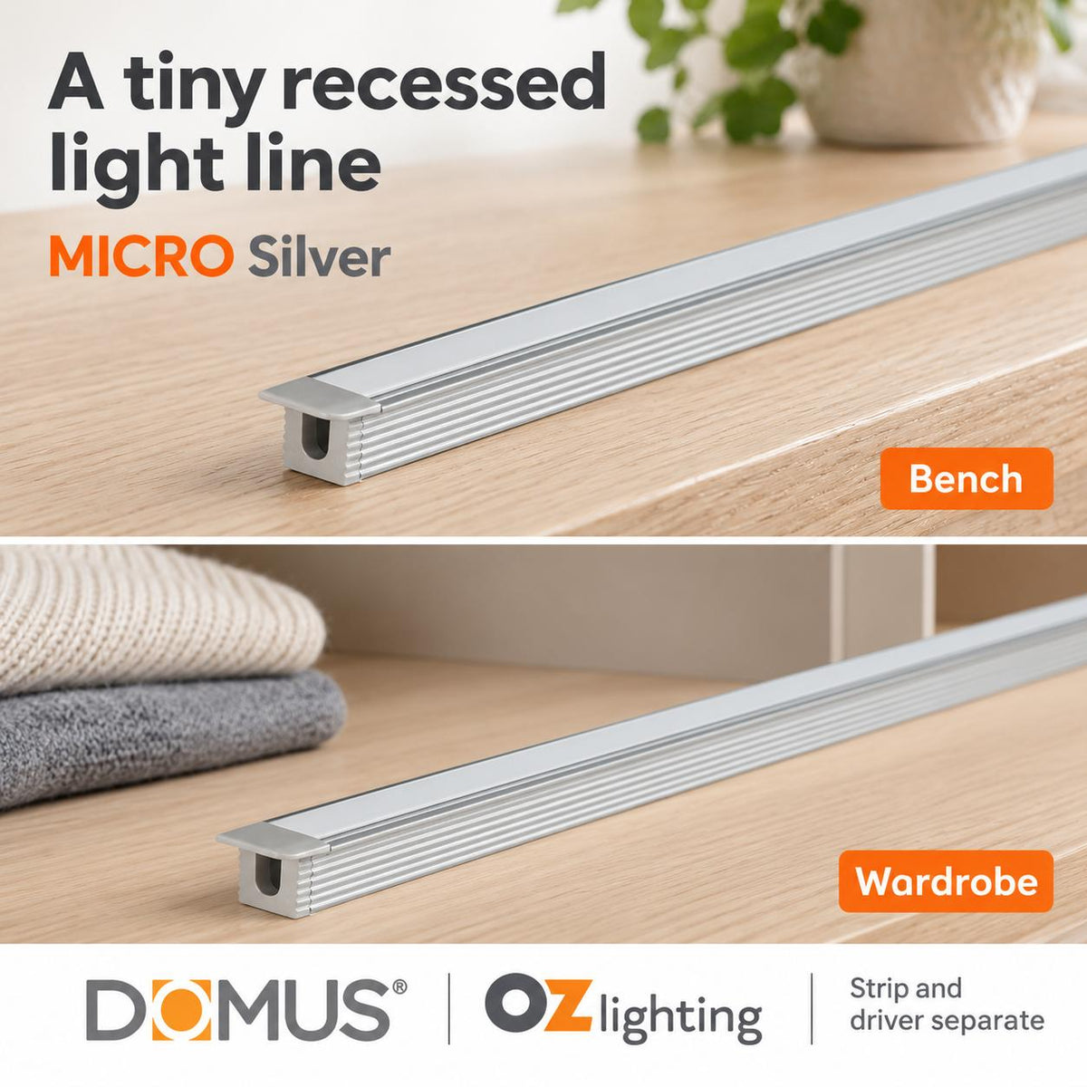 Domus MICRO-REC Mounting Profile - LP-0809-RC Recessed 3m Length-Domus Lighting-Ozlighting.com.au
