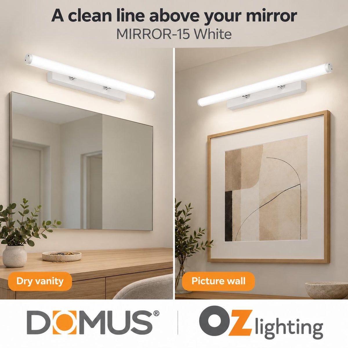 Domus MIRROR-15 LED Wall Vanity or Picture Light - 15W, Tri-Colour, 860mm-Domus Lighting-Ozlighting.com.au