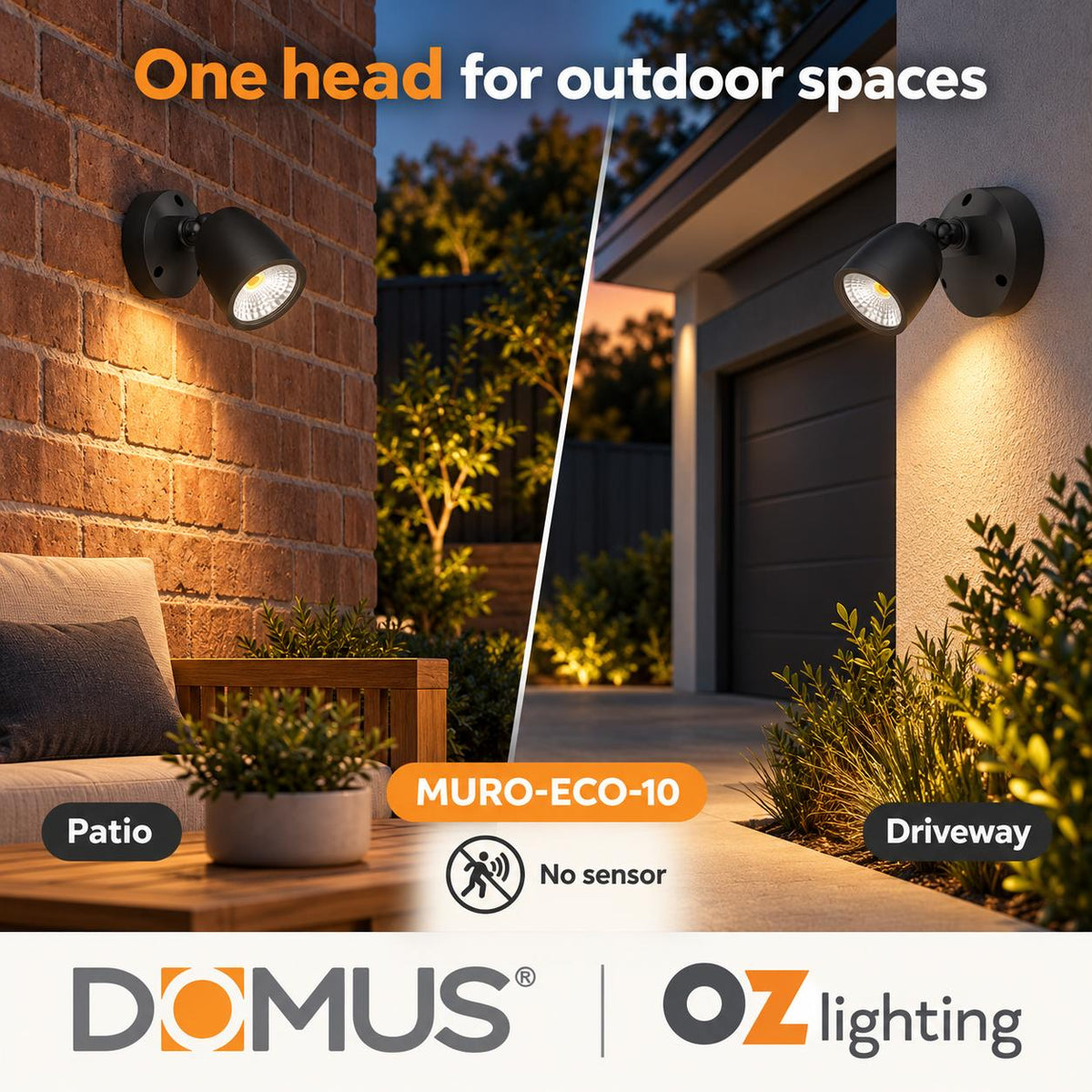 Domus MURO-ECO-10 LED Spotlight - 10W, Tri-Colour, IP65, Single, Coastal-Domus Lighting-Ozlighting.com.au