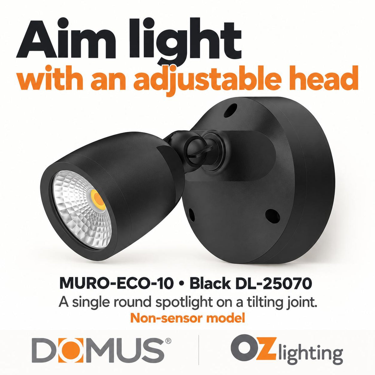 Domus MURO-ECO-10 LED Spotlight - 10W, Tri-Colour, IP65, Single, Coastal-Domus Lighting-Ozlighting.com.au