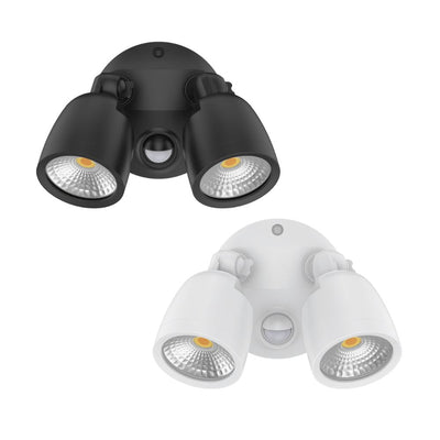 Domus MURO-ECO-20S - 20W LED Tri-Colour Twin Head Exterior Polycarbonate Coastal Spotlight With Slimline Sensor IP65-Domus Lighting-Ozlighting.com.au