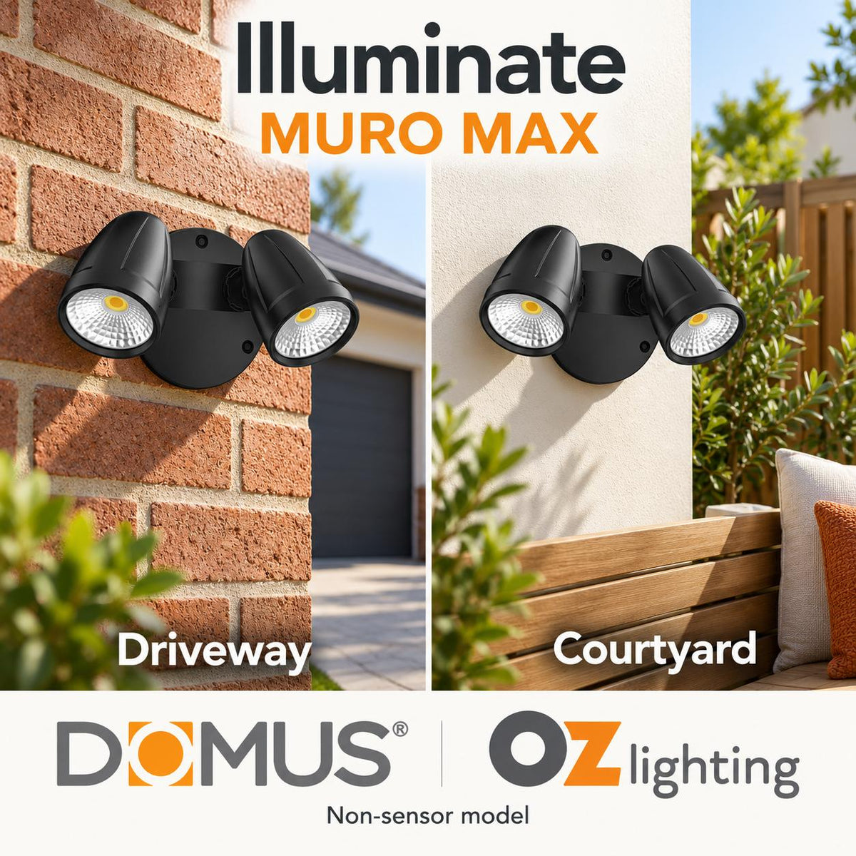 Domus MURO-MAX-32 LED Spotlight - 32W, Tri-Colour, IP65, Twin Head-Domus Lighting-Ozlighting.com.au