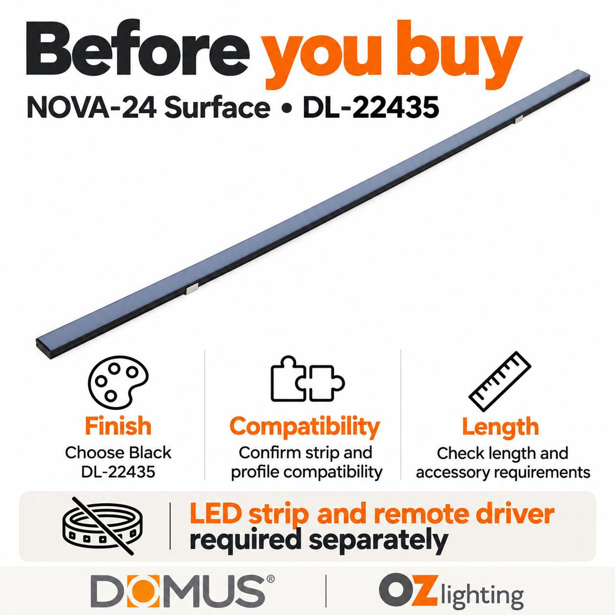 Domus Mounting Profile - NOVA-24-Surface Mounting-Domus Lighting-Ozlighting.com.au