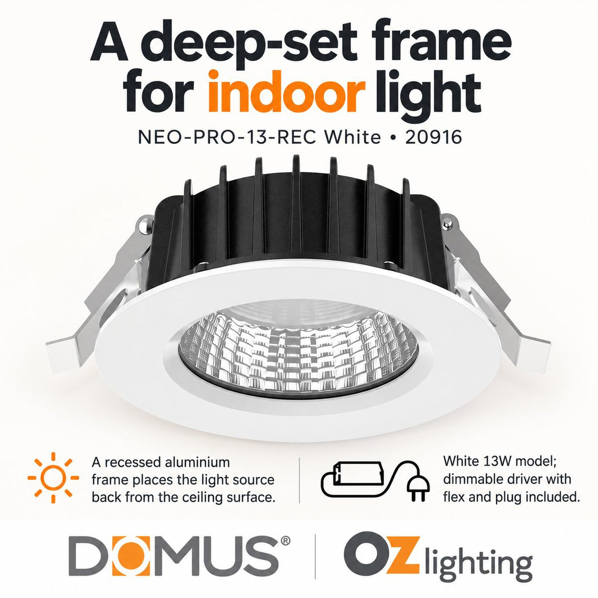 Domus NEO-PRO-REC LED Downlight - 13W/25W/35W, Tri-Colour, Dimmable, IP65, Recessed-Domus Lighting-Ozlighting.com.au