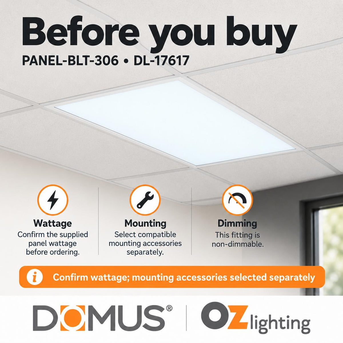 Domus PANEL-BLT-306 LED Panel Light - Tri-Colour, 300x600mm-Domus Lighting-Ozlighting.com.au
