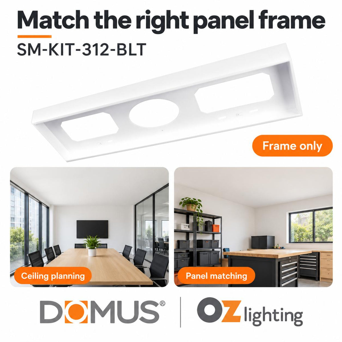 Domus PANEL-SM-KIT-312-BLT Panel Frame - 1200x355mm Surface Mounted-Domus Lighting-Ozlighting.com.au