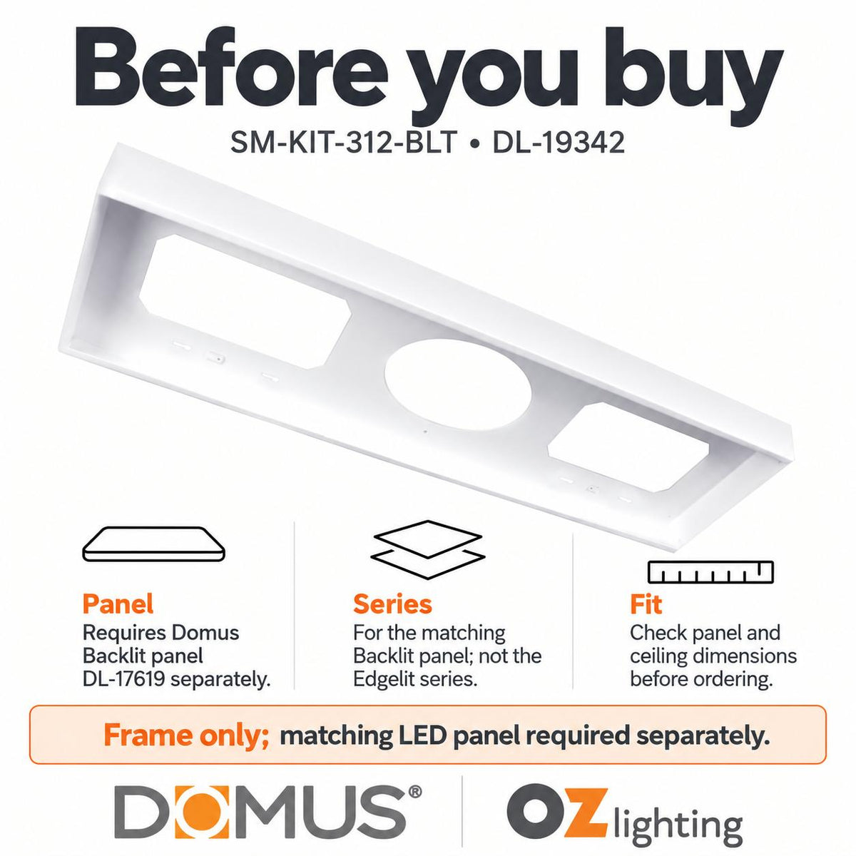 Domus PANEL-SM-KIT-312-BLT Panel Frame - 1200x355mm Surface Mounted-Domus Lighting-Ozlighting.com.au