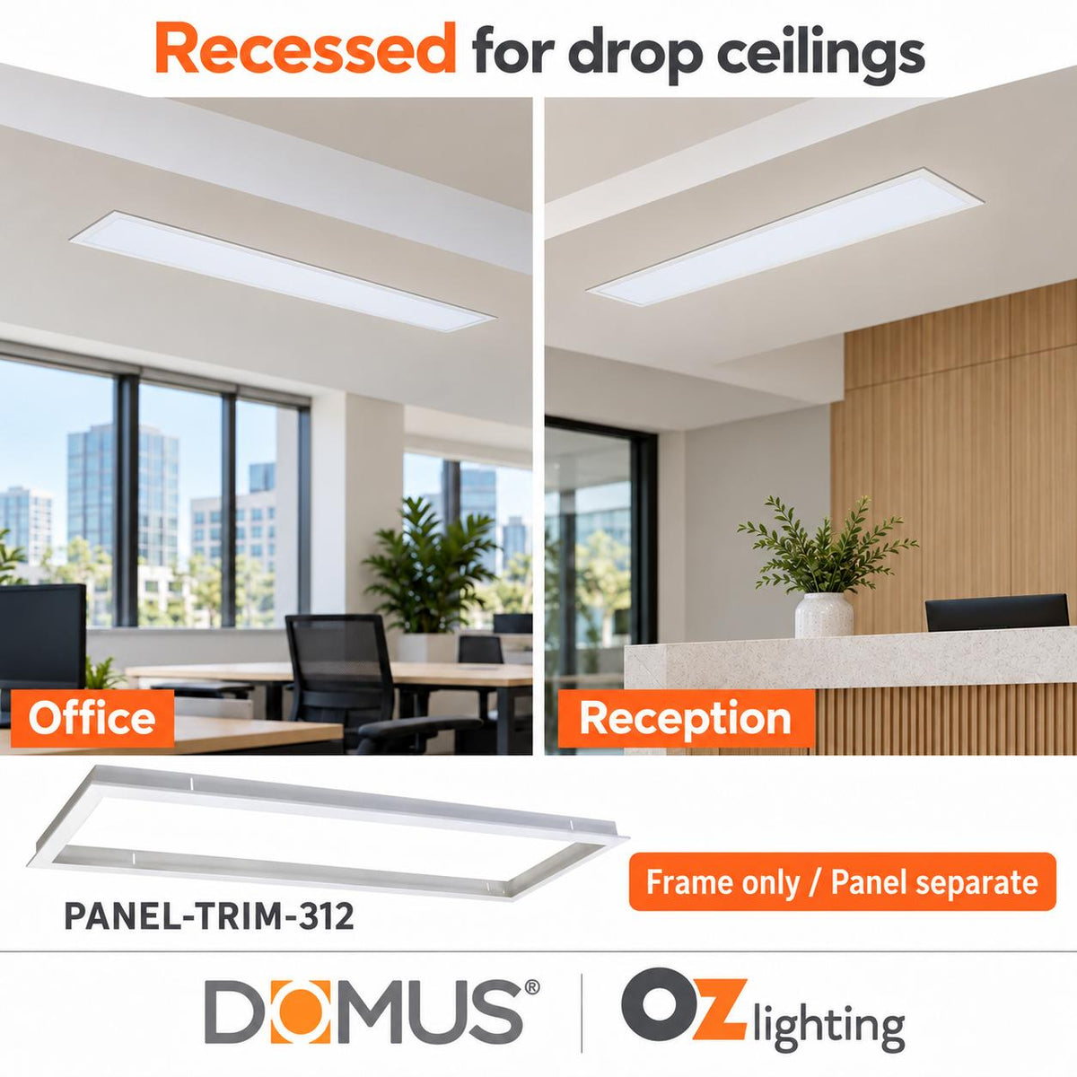 Domus PANEL-TRIM-312 LED Panel Light - Recessed, 1230x330mm, White-Domus Lighting-Ozlighting.com.au