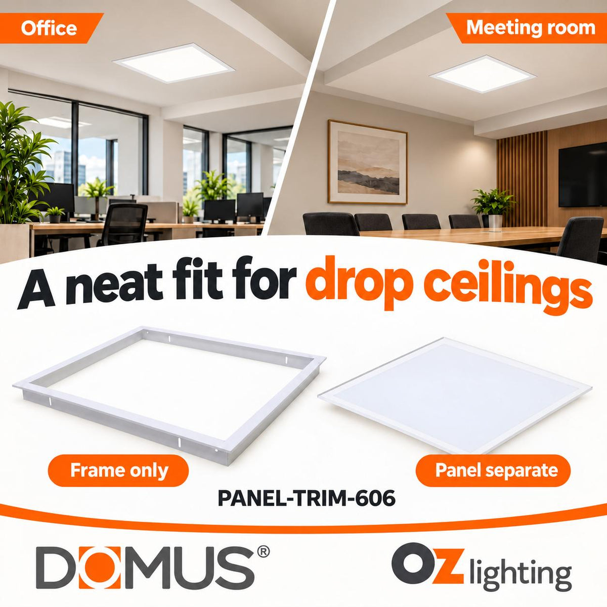Domus PANEL-TRIM-606 LED Panel Light - Recessed, 630x630mm, White-Domus Lighting-Ozlighting.com.au
