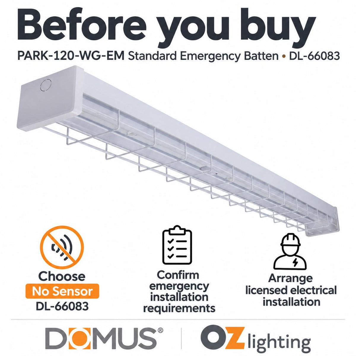 Domus PARK-120-WG-EM 15W/30W LED Tri-Colour Wide Body Wire Guard 1200mm Emergency Batten - with Optional Sensor-Domus Lighting-Ozlighting.com.au
