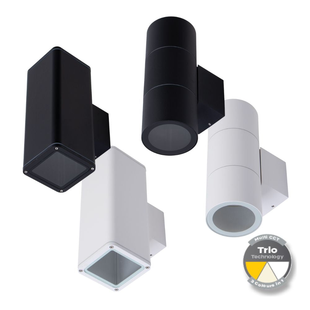 Domus PIPER-PRO-2 - 2x10W Tricolour LED Large Round or Square Up/Down Exterior Wall Light IP65-Domus Lighting-Ozlighting.com.au