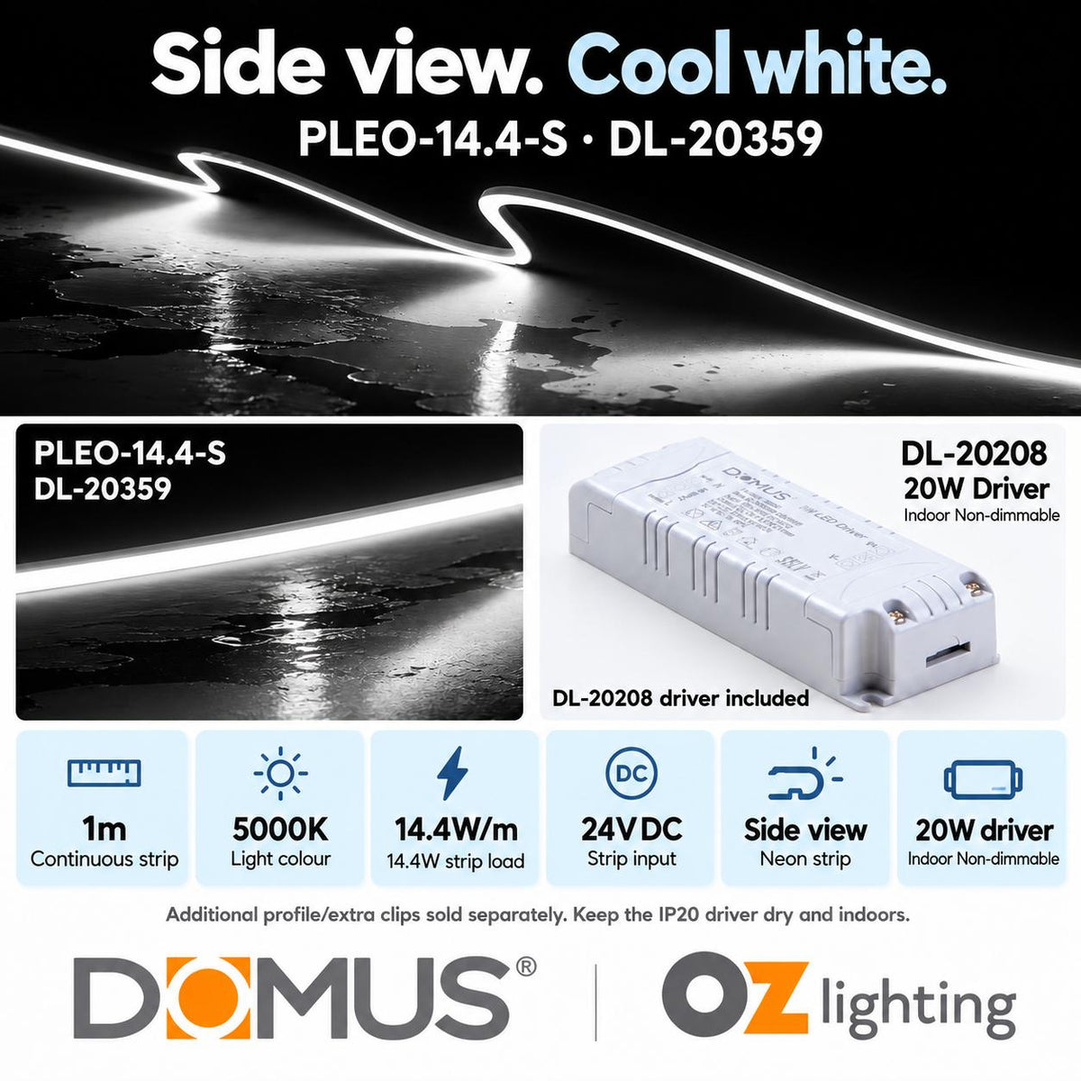Domus PLEO 1 Metre 14.4W/m Cool White Outdoor Strip and Driver Bundle-Domus Lighting-Ozlighting.com.au